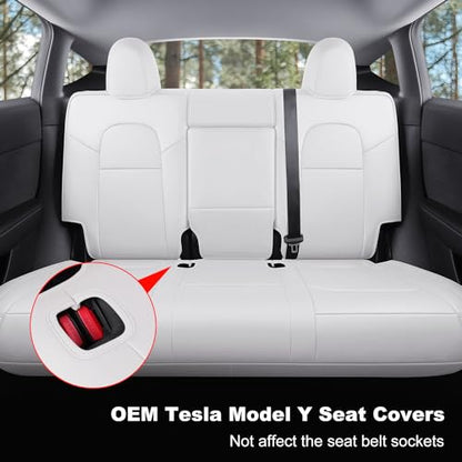 Tesla Model Y Car Seat Covers Nappa Leather Car Interior Seat Airbag Compatible Cushion Cover Full Set Custom Fit 2024 2023 2022 2021 2020 (11 Count)