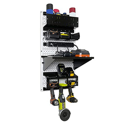 Power Tool Storage Organizer Kit Cordless Drill Holder Charging Station Rack 16” x 32” Metal Pegboard Organization System