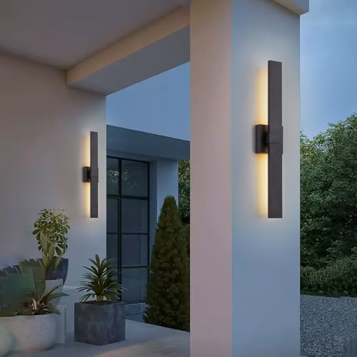 2 Pack Modern Outdoor Wall Light Exterior Black LED Patio Wall Light Fixture 27.2" Exterior Wall Sconce Outdoor Porch Lights for House (2 Count)
