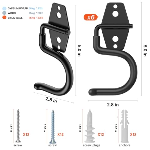 6 Pack Metal Garage Hooks