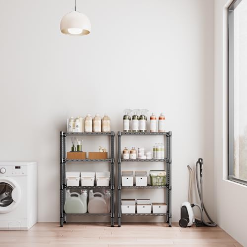 1000 lbs 4 Tier Shelf Metal Storage Shelves Wire Rack Closet Organizers for Garage Kitchen Bathroom Laundry Black 11.8" D x 25.6" W x 45.5" H (4 Count)