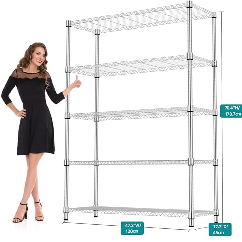 1750LBS 47.2" W 5 Tiers Shelf Steel Storage Shelves Metal Shelving Unit Steel Organizer Wire Rack for Home