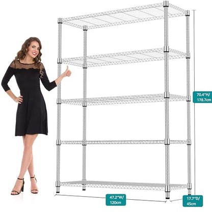 1750LBS 47.2" W 5 Tiers Shelf Steel Storage Shelves Metal Shelving Unit Steel Organizer Wire Rack for Home