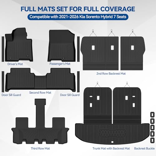 Custom Fit Floor Mats for Kia Sorento Hybrid 7 Seats 2021