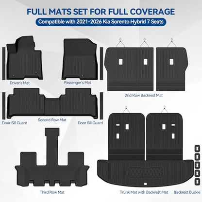 Custom Fit Floor Mats for Kia Sorento Hybrid 7 Seats 2021