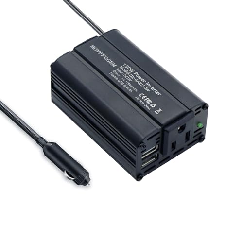 150W Power Inverter 12V DC to 110V AC Car Plug Adapter Outlet Converter with 2.4A Dual USB AC car Charger for Laptop Computer