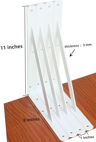 12 Pack L11 x H 8" White Heavy Duty Shelf Brackets with Screws Metal Shelf Brackets Shelf Support Angle Brackets for Shelves L Brackets Heavy Duty Floating Shelf (12 Count)