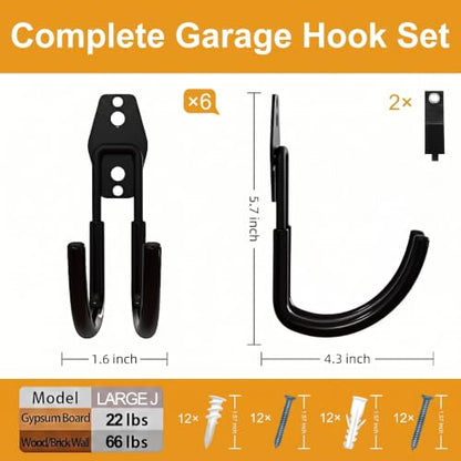 Garage Hooks 6 Pack Large Round Wall Hooks for Hanging Heavy Duty Ladders (6 Count)