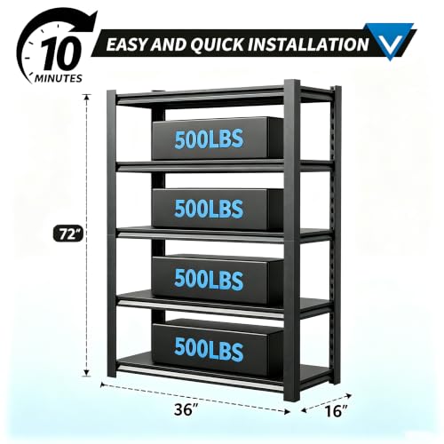 36" W Heavy Duty Metal Garage Shelving 2500LBS