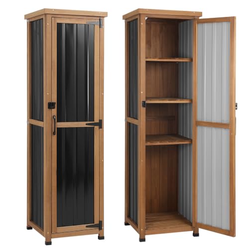 62" H Tall Narrow Outdoor Storage Cabinet with Metal Top