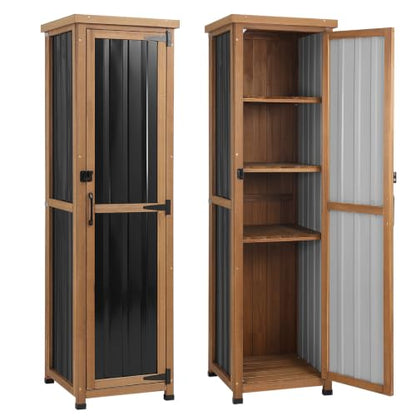 62" H Tall Narrow Outdoor Storage Cabinet with Metal Top