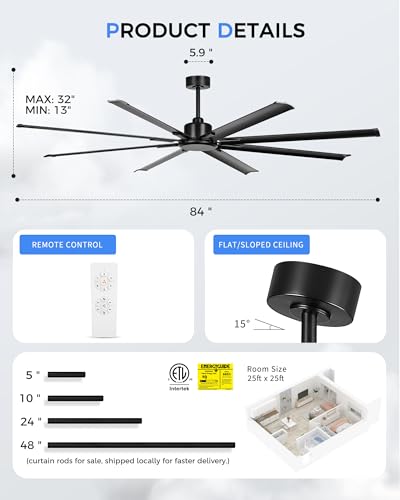 84 Inch Large Ceiling Fan Without Light