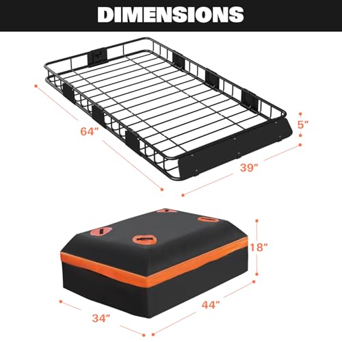 Roof Rack Carrier Basket Universal Rooftop 64" x 39" x 5" Large Size Roof Rack + Waterproof Bag