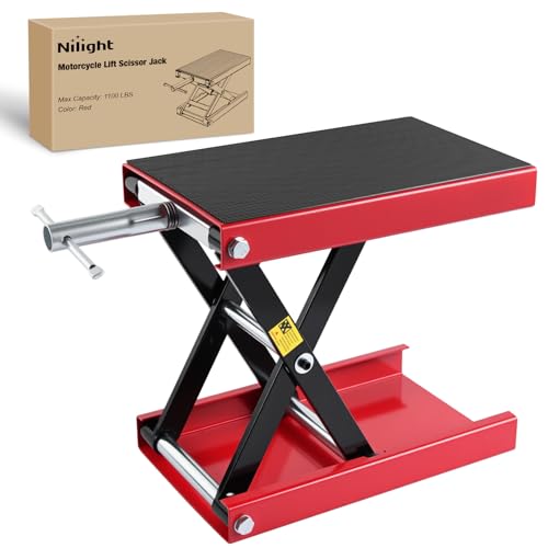 Motorcycle Lift Jack 1100 LBS Scissor Jack Stand Lift from 3.4" to 14.2" with Wide Deck Crank Handle Steel Scissor Hoist Garage Repair Lifter Table Jacks for Motorcycles ATV Dirt Bike
