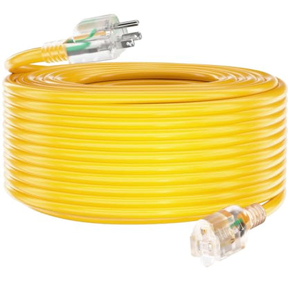 Indoor Outdoor Yellow Extension Cord 50 FT with Lighted 12 Gauge