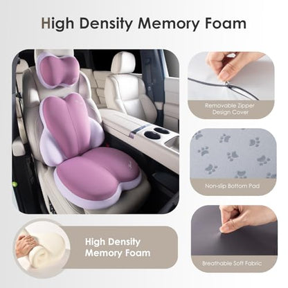 3 PCS Seat Cushion for Carseat Lumbar Support Pillow Car Neck Headrest Pillows Ultrathick Memory Foam Seat Pads Pressure Relief Back Cushion for Office Chair