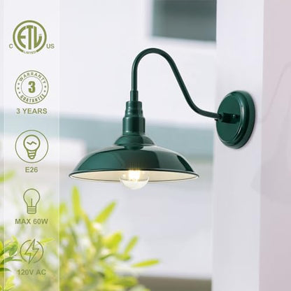 10‘’ Dome Outdoor Gooseneck Barn Light Fixture with Wall Mount