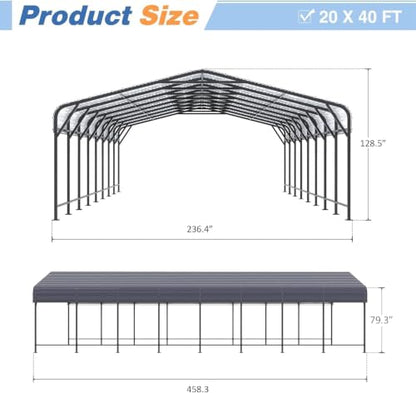 20x40 FT Heavy Duty Metal Carport Canopy