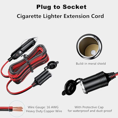 12 24V 20FT 16AWG Heavy Duty Car Cigarette Lighter Extension Cord