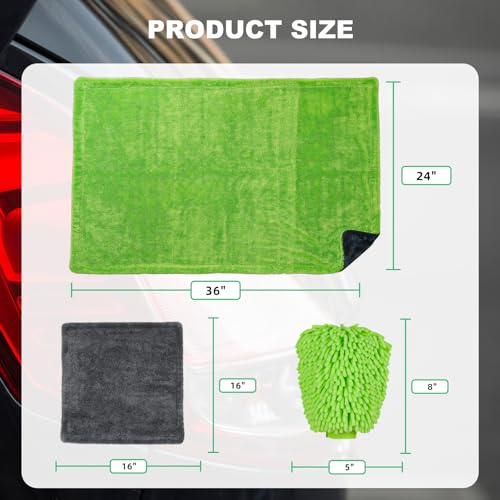 3 Pack Car Microfiber Towels with Car Wash Mitt (3 Count)