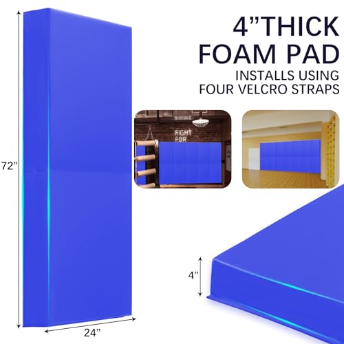 60" 72" High Gym Wall Padding 2" Thick Foam Basketball Court Wall Mount Protector for Garage Taekwondo Babyroom