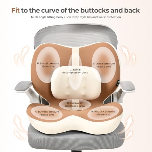 2 in1 Truck Seat Cushion and Lumbar Support Pillow Memory Foam Car Seat Cushion with Adjustable Strap for Truck Driver Long Drives