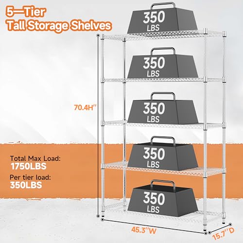 MZG 1750 lbs 5 Tier Storage Rack Metal Wire Shelving Unit (5 Count)