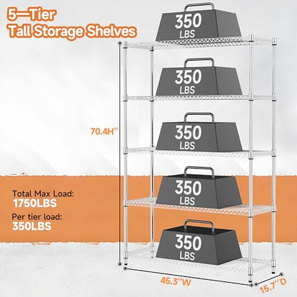 MZG 1750 lbs 5 Tier Storage Rack Metal Wire Shelving Unit (5 Count)