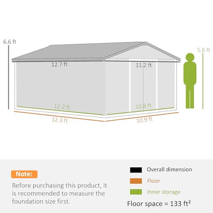 11' x 13' Outdoor Storage Shed Garden Tool Metal Shed Dark Gray