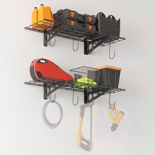 2 Pack 1x3 ft Garage Shelving with 8 Bike Hooks (2 Count)