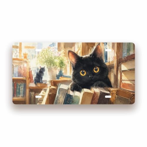 BLACK CAT BOOKAHOLIC SPACE Metal Tin Sign License Plate Bar Cafe Garage Cave Home Room Wall Bathroom Farmhouse Garden Porch Patio Decor
