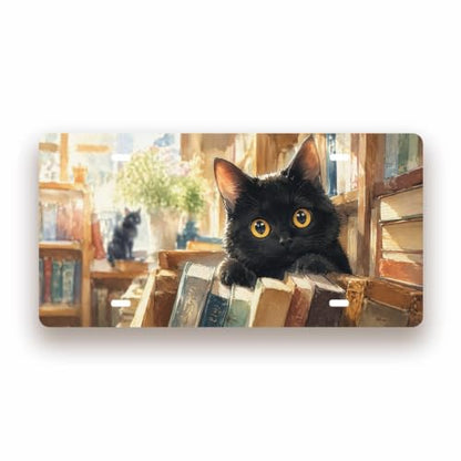 BLACK CAT BOOKAHOLIC SPACE Metal Tin Sign License Plate Bar Cafe Garage Cave Home Room Wall Bathroom Farmhouse Garden Porch Patio Decor