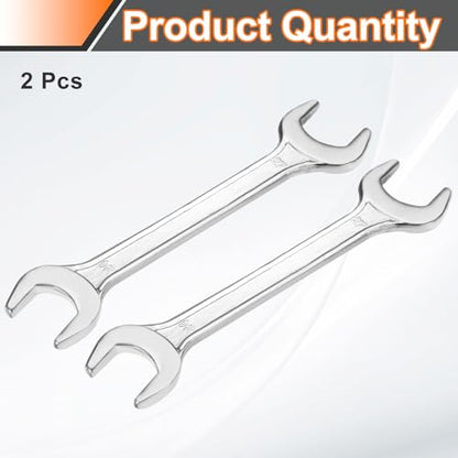 2pcs Double Open End Wrench 24mm x 27mm Metric 15 Degree Offset Angle Small Flat Head Wrench Galvanizing Open Ended Spanner for Automotive Repair Furniture Assembly (2 Count)