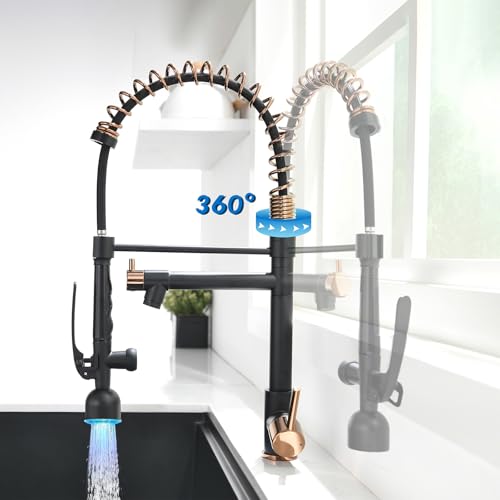 Single Handle Pull Down Sprayer Black&Rose Gold Kitchen Faucet