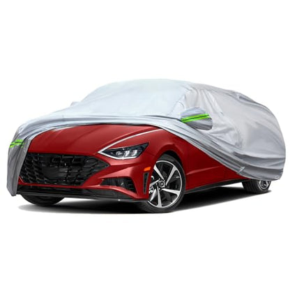 6 Layers Premium Full Car Cover Hard Shell Zipper Design Waterproof All Weather Weatherproof UV Sun Protection Snow Dust Storm Resistant Outdoor with Straps