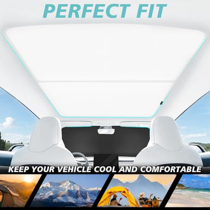 3PCS Windshield&Roof Sunshade Compatible with 2026 2025 Tesla New Model Y Juniper Foldable Sun Shade Accessory Heat UV Protection Visor Accessories with Storage Bag (3 Count)