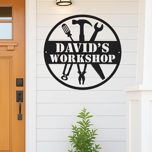 Custom Garage Workshop Metal Sign Personalized Tool Name Wall Art for Car Truck Mechanic Shop Decor Durable Steel Sign for Dad Husband Men’s Auto Workspace or Fence