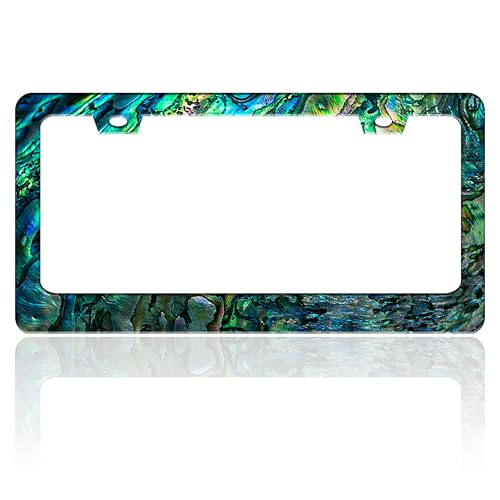Funny Faux Abalone License Plate Frame Stainless Steel 6.3 X 12.2 Inch