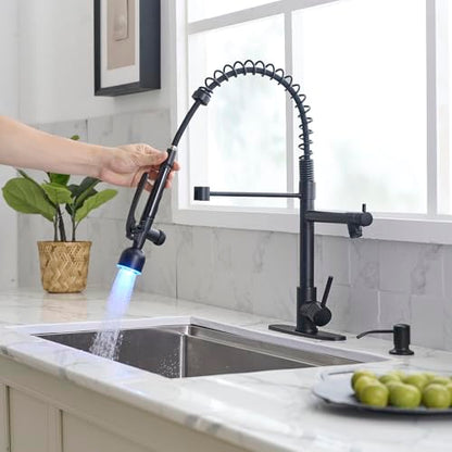 LED Commercial Kitchen Faucets with Pull Down Sprayer Matte Black
