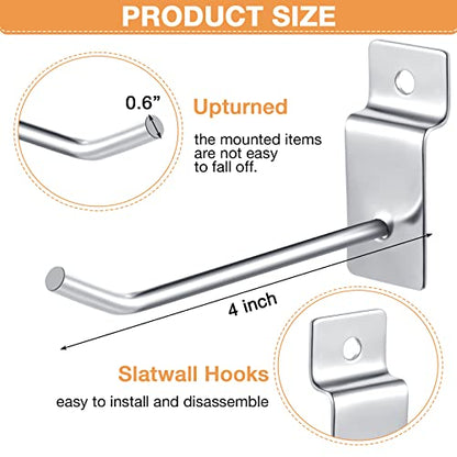 100 Pack Slatwall Hooks Silver Heavy Duty Slat Wall Hooks Metal Slatwall Accessories for Hanging Garage Retail Home Shop Display (100 Count)