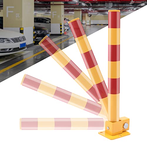 Spring Parking Post Wall Mount Parking Barrier with Lock Folding Metal Parking Obstacle Piles with Warning Stripes Driveway Parking Interceptor Bollard for Parking Lot