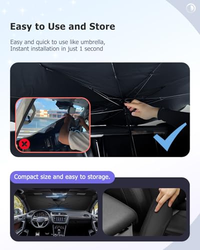 2025 Upgrade Car Windshield Sun Shade Windshield Sunshade Umbrella [Star Fabric] Protect Car from Sun Rays&Heat Damage Keeps Vehicle Cool