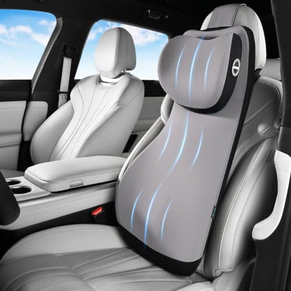 Memory Foam Lumbar Support and Headrest Pillow for Car Ergonomic Integrated Widened Design Head Neck Lumbar Support Breathable Washable Cushion for Car Truck Seat Long Driving Back Pain Relief