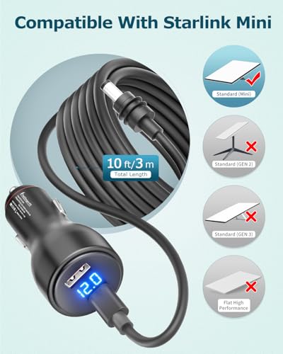 3 in 1 Starlink Mini Car Adapter 10FT 12V to 20V Cigarette Lighter Adapter