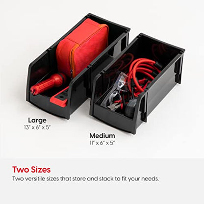 4-Pack, Medium Stackable Storage Bins, Black (4 Count)
