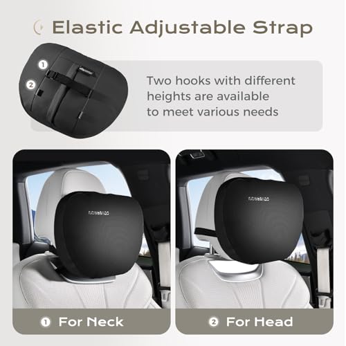 Leather Car Headrest Pillow Car Neck Pillow with Adjustable Strap