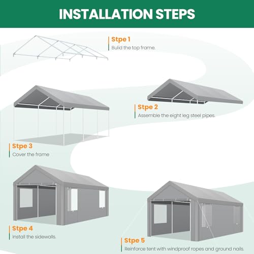 10x20 FT Heavy Duty Carport with Galvanized Frame