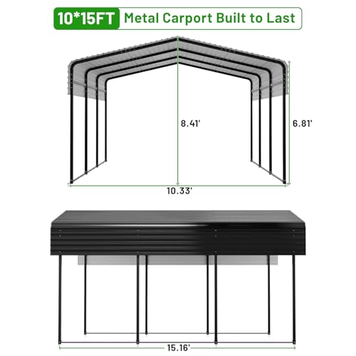 10 x 15 FT Metal Carport with Heavy Duty Galvanized Steel Roof & Durable Frame