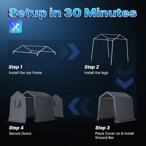 6x8 ft Outdoor Portable Storage Shelter Shed with 2 Roll up Zipper Doors & Vents Carport for Motorcycle Waterproof and UV Resistant Portable Garage Kit Tent