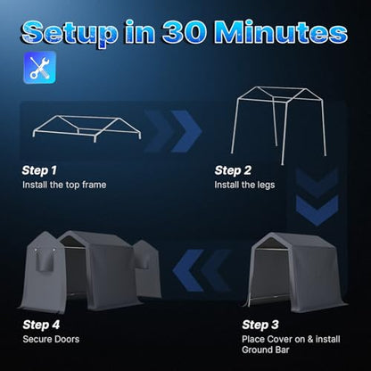 6x8 ft Outdoor Portable Storage Shelter Shed with 2 Roll up Zipper Doors & Vents Carport for Motorcycle Waterproof and UV Resistant Portable Garage Kit Tent
